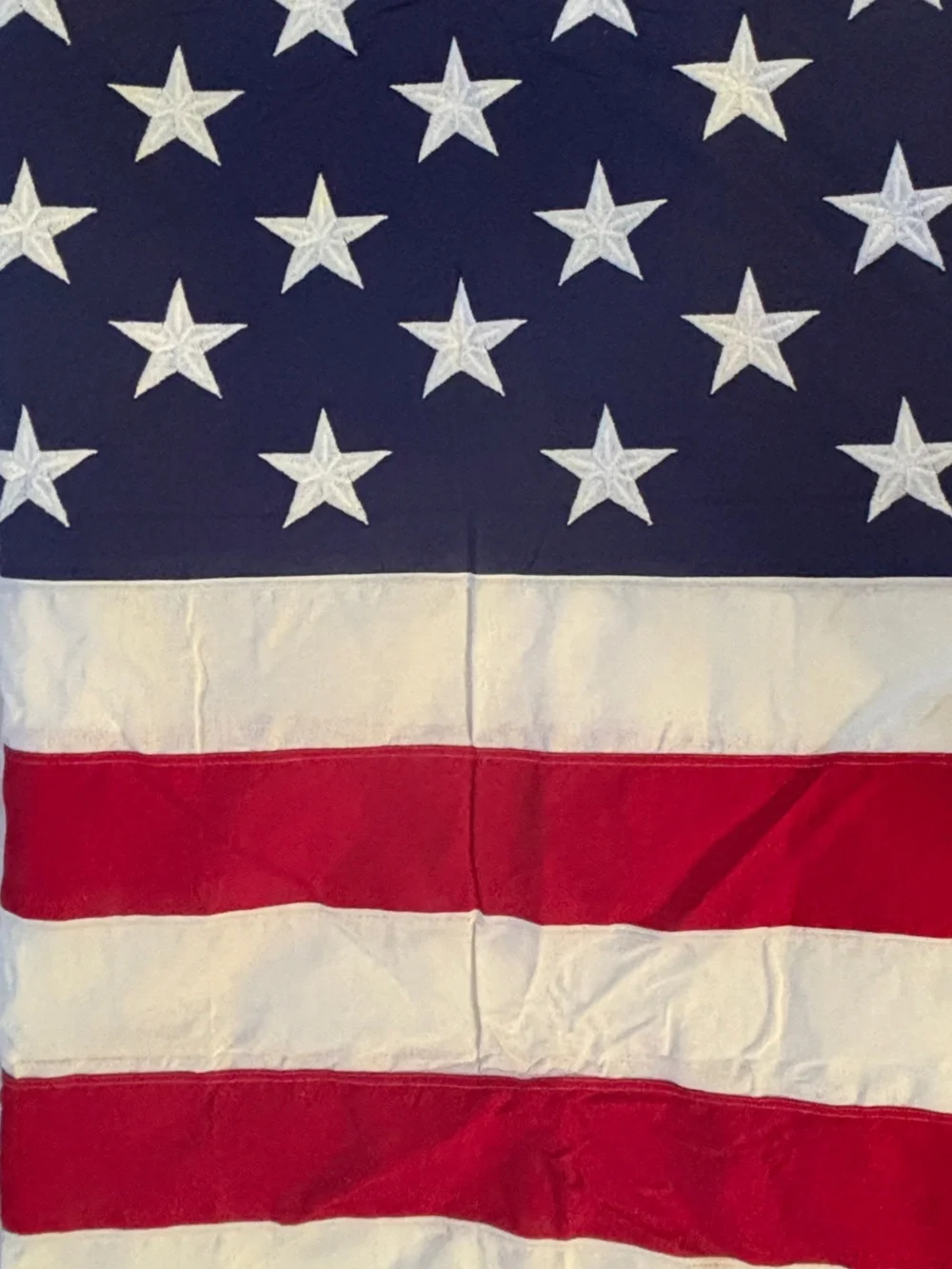Vintage Large American USA Flag 56x118 Embroidered Stars Cotton Made in USA